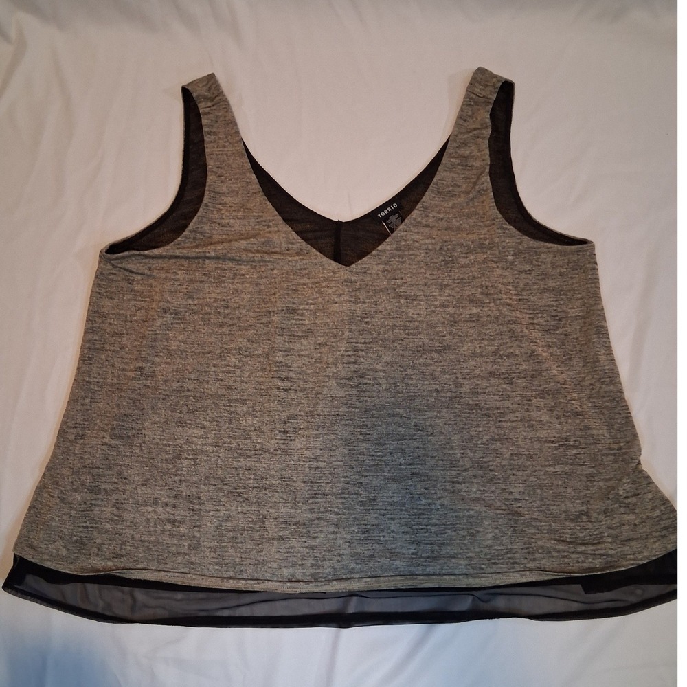 Torrid Womens Plus Size 1 Grey Heathered Mesh Trim V-Neck Sleeveless Tank Top